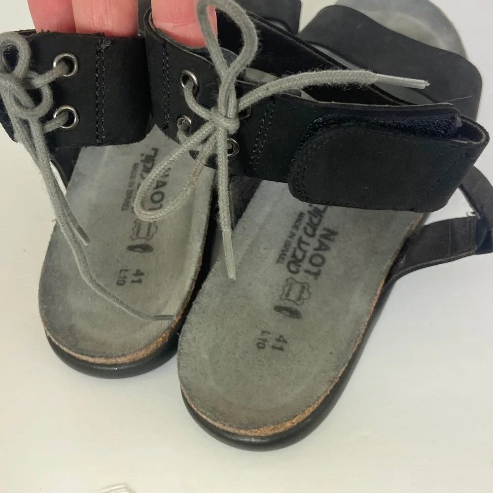 Naot Women Black Larissa Leather Ankle Strap Sandals Made in Israel Size 41 10